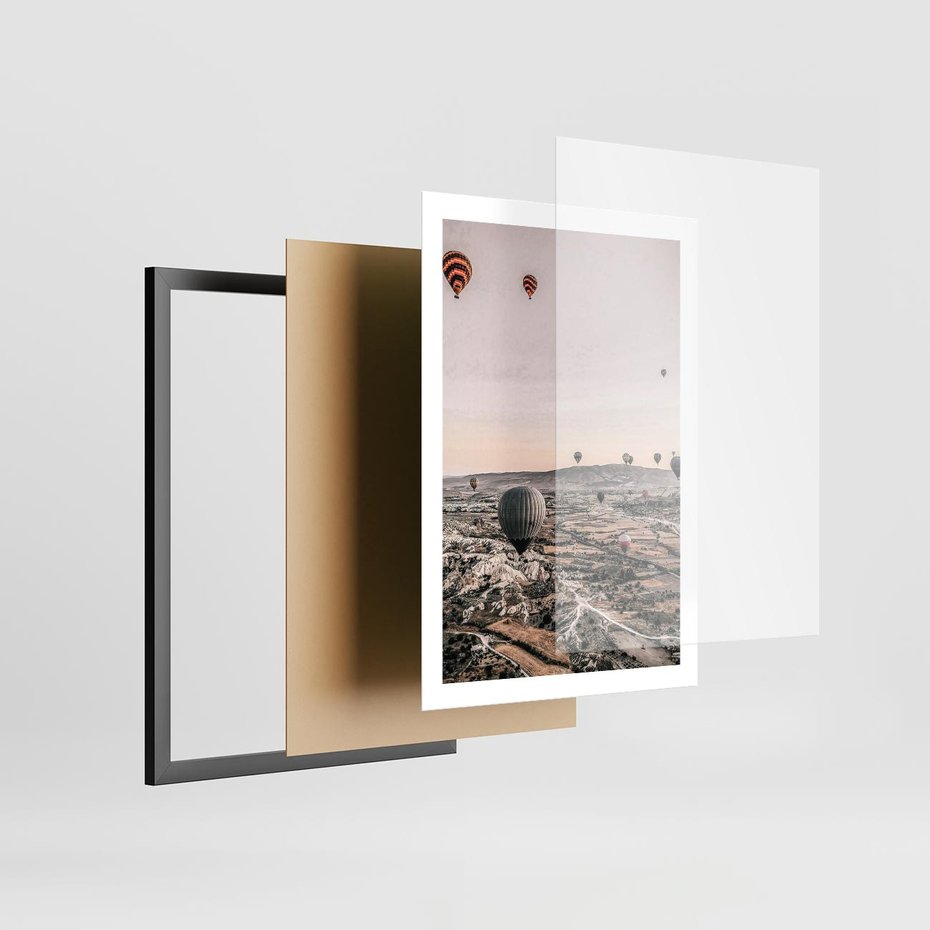 Plakat w ramie 50x70 - Wolność w Powietrzu - balony latające nas pustynnym krajbrazem, balony do latania - rama czarna