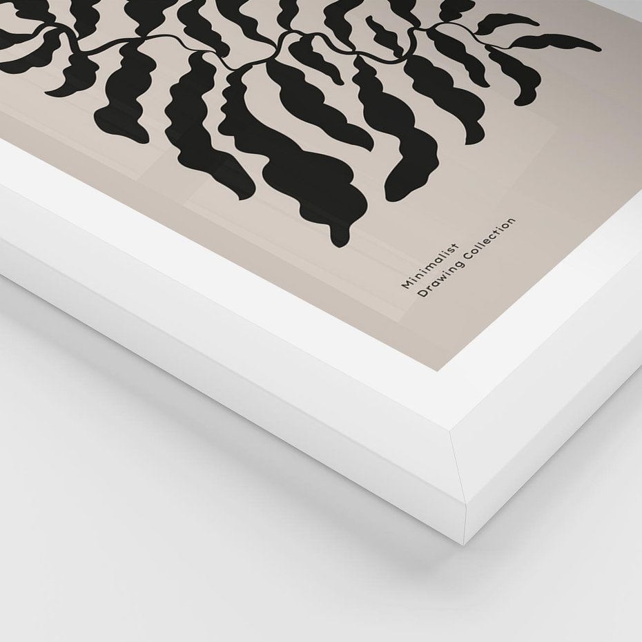 Plakat w ramie 30x40 - Księga Odbić - abstrakcyjne liśćie, roślinne motywy - rama biała