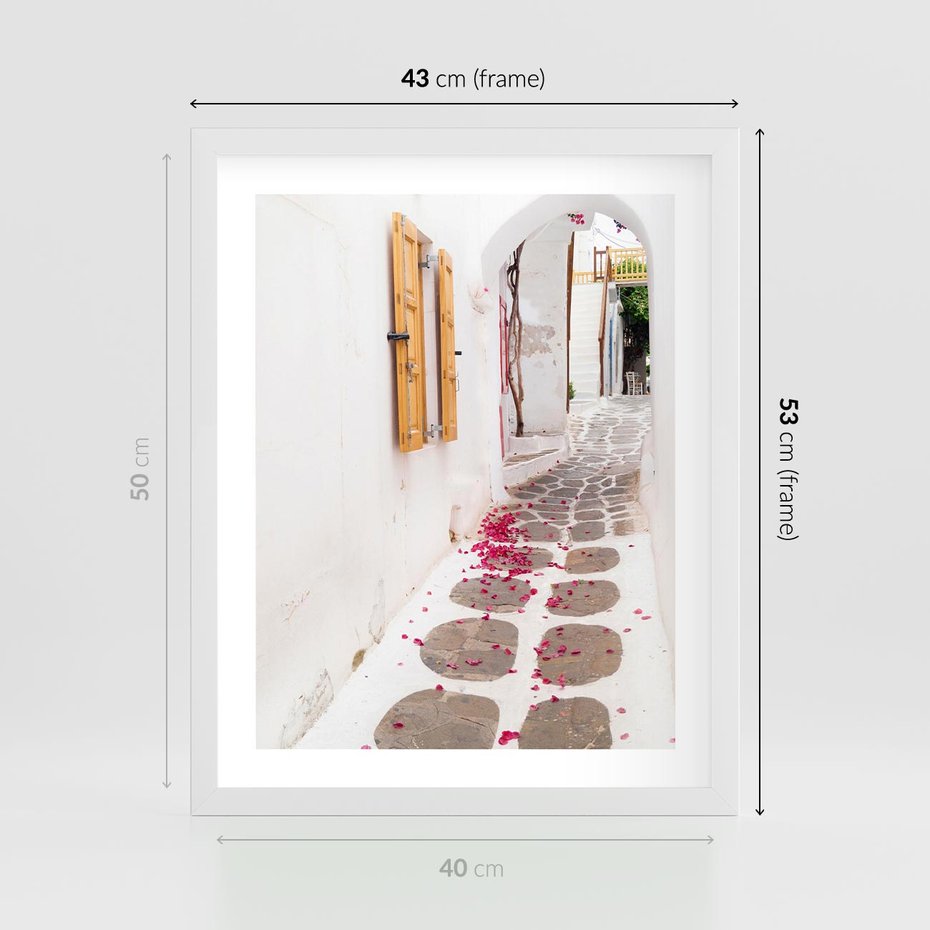 Plakat w ramie 40x50 - Urok Południowej Uliczki - uliczka, południe - rama biała