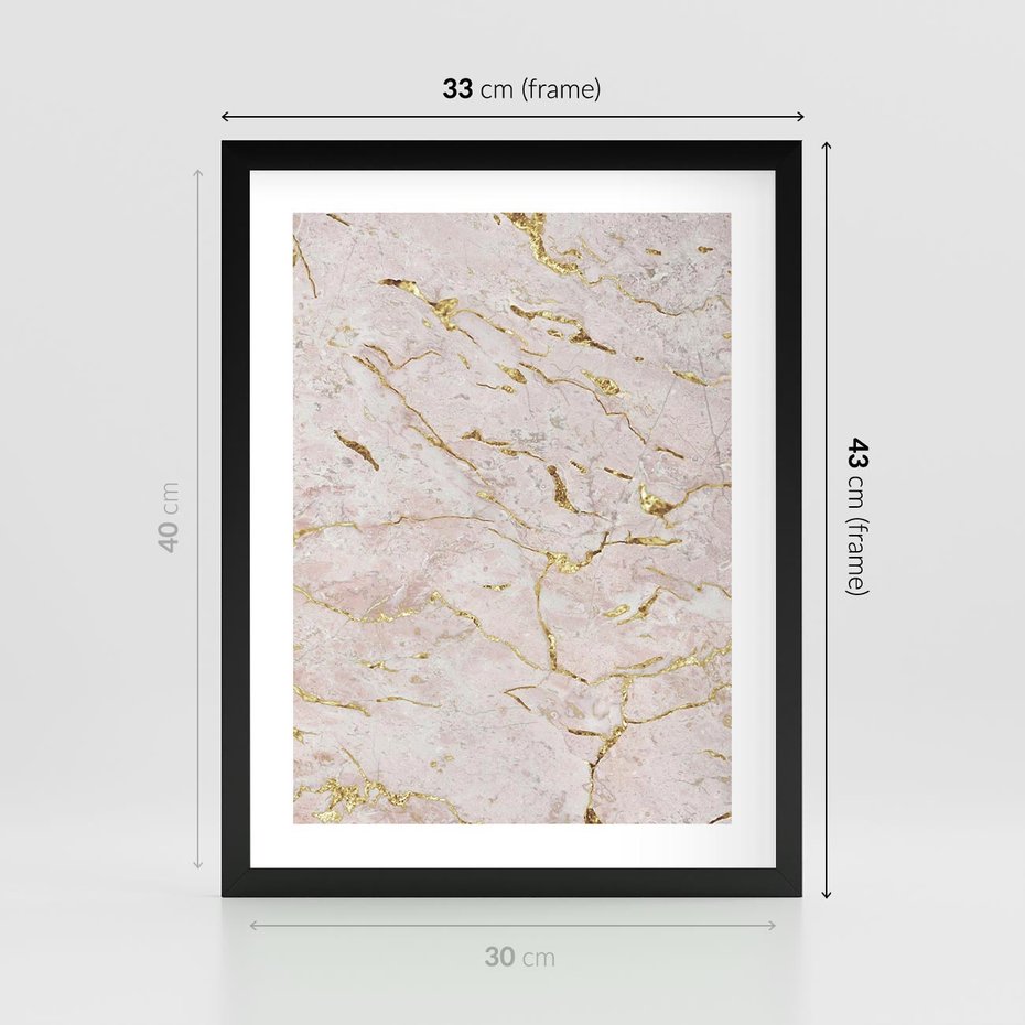 Plakat w ramie 30x40 - Beżowy Marmur i Złoto - marmur, beżowy marmur - rama czarna