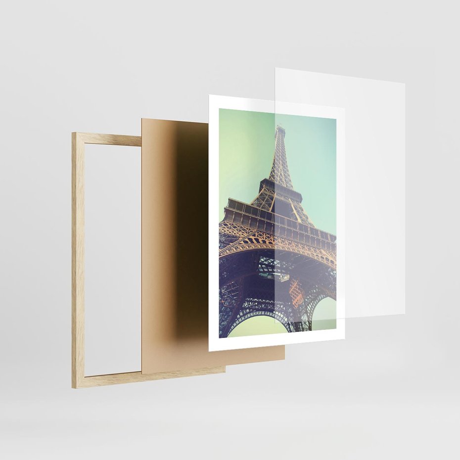 Plakat w ramie 50x70 - Wieża Eiffla w czarno-białej odsłonie - Eiffla, Paryż - rama drewno