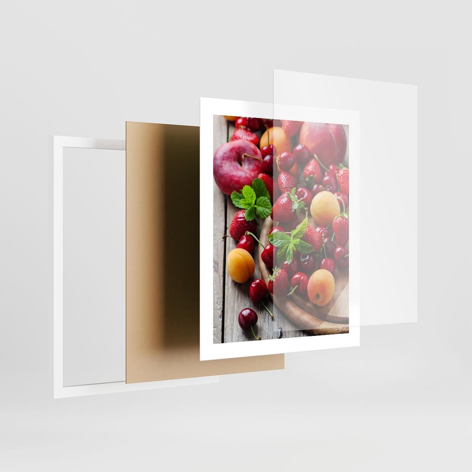 Plakat w ramie 40x50 - Owoce w restauracji artystycznie - owoce, restauracja - rama biała