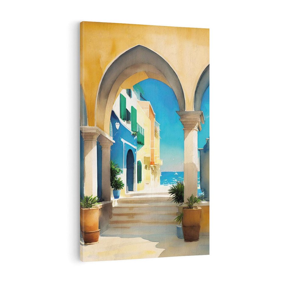 Obraz na płótnie 50x70 - Nadmorskie Łuki - akwarela, śródziemnomorski klimat