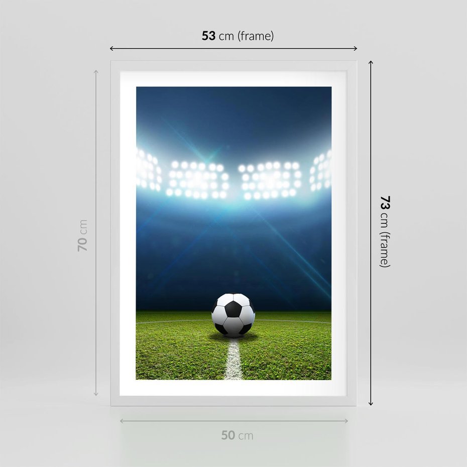 Plakat w ramie 50x70 - Piłka w drodze do gola - piłka, gol - rama biała