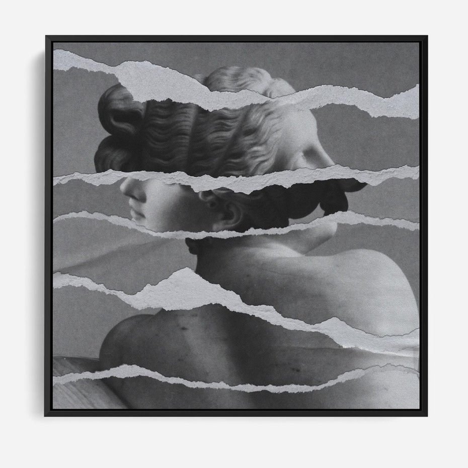 Obraz w ramie 50x50 - Kolaż z Antyczną Rzeźbą - antyczna rzeźba, kolaż ze zdjęć - rama czarna