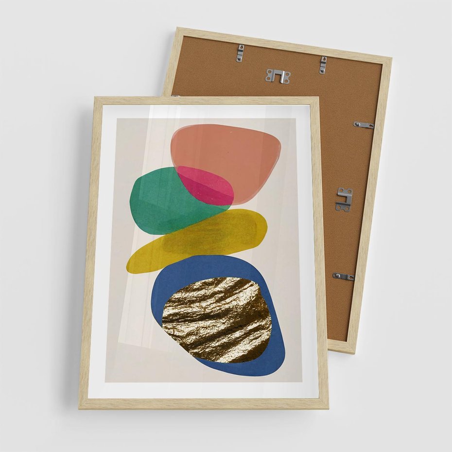 Plakat w ramie 50x70 - Kolorowe Przenikanie Kształtów - abstrakcyjne formy, obraz olejny - rama drewno