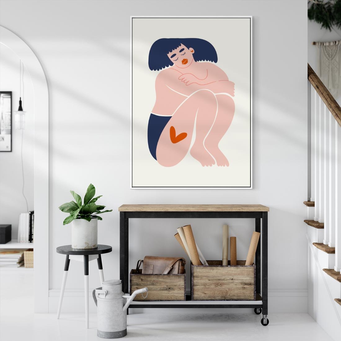 Obraz w ramie 70x100 - Melodia snów na płótnie - zakochana kobieta, graficzny obraz - rama biała