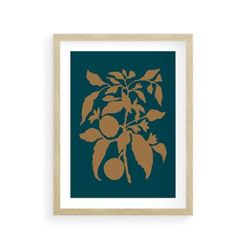 Plakat w ramie 30x40 - Boho Ekspresja Emocji - abstrakcyjna boho grafika, ciemne zielone tłó - rama drewno