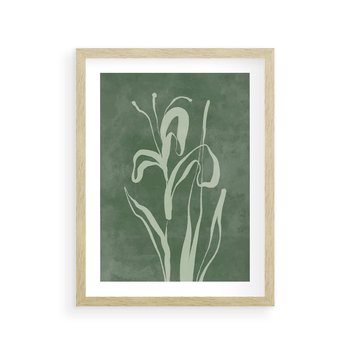 Plakat w ramie 30x40 - Zielony Oddech - zielona abstrakcja, zgaszona zieleń - rama drewno