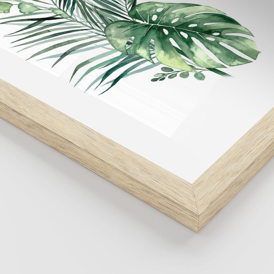 Plakat w ramie 50x70 - Liście i Życie: Akwarelowa Oaza - akwarelowy obrazek, pamy - rama drewno
