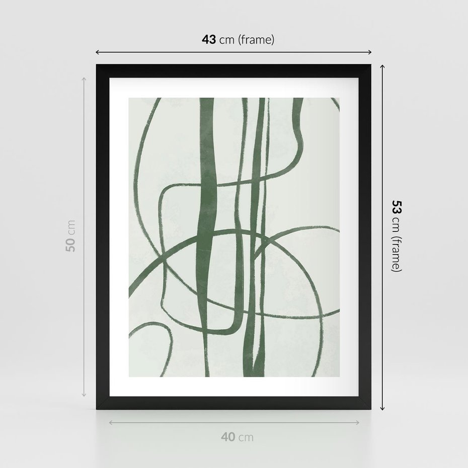 Plakat w ramie 40x50 - Zielony Spokój - zielona abstrakcja, spokojny plakat - rama czarna