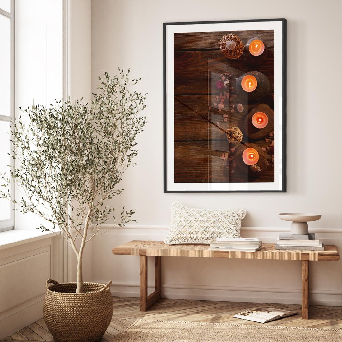 Plakat w ramie 50x70 - Relaksujące spa z pochodniami - spa, świece - rama czarna