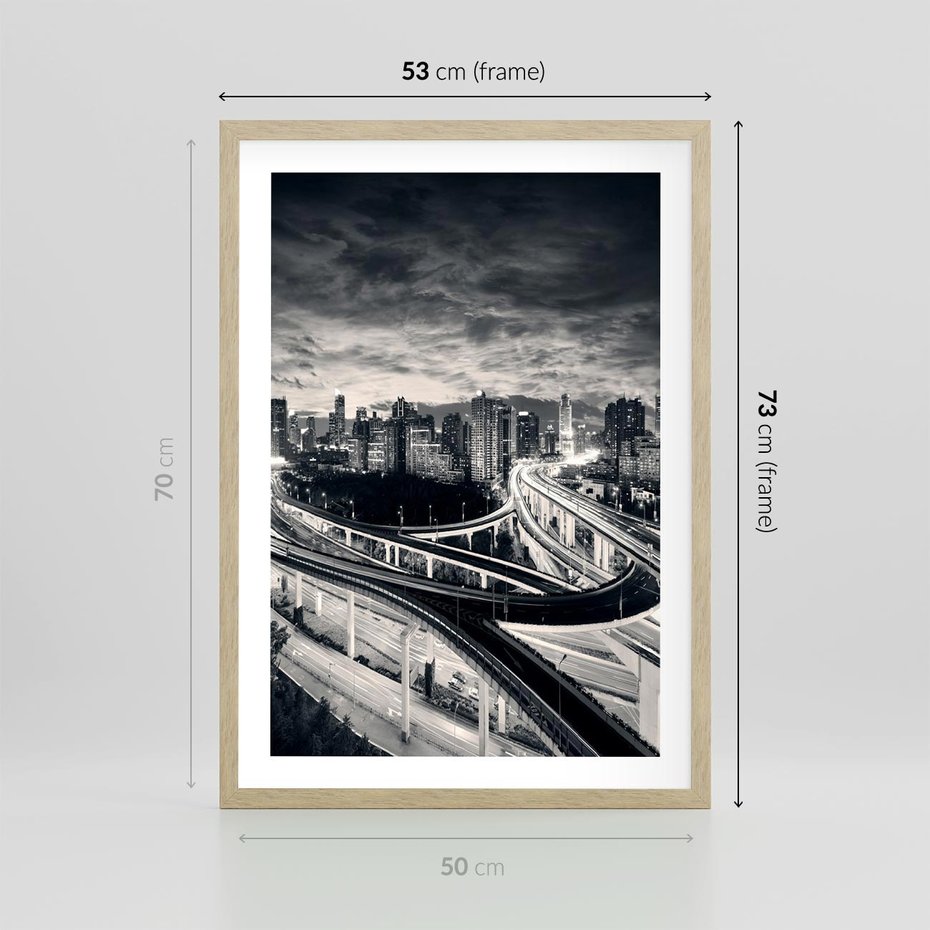 Plakat w ramie 50x70 - Miejska Symfonia - miasto, nocą - rama drewno