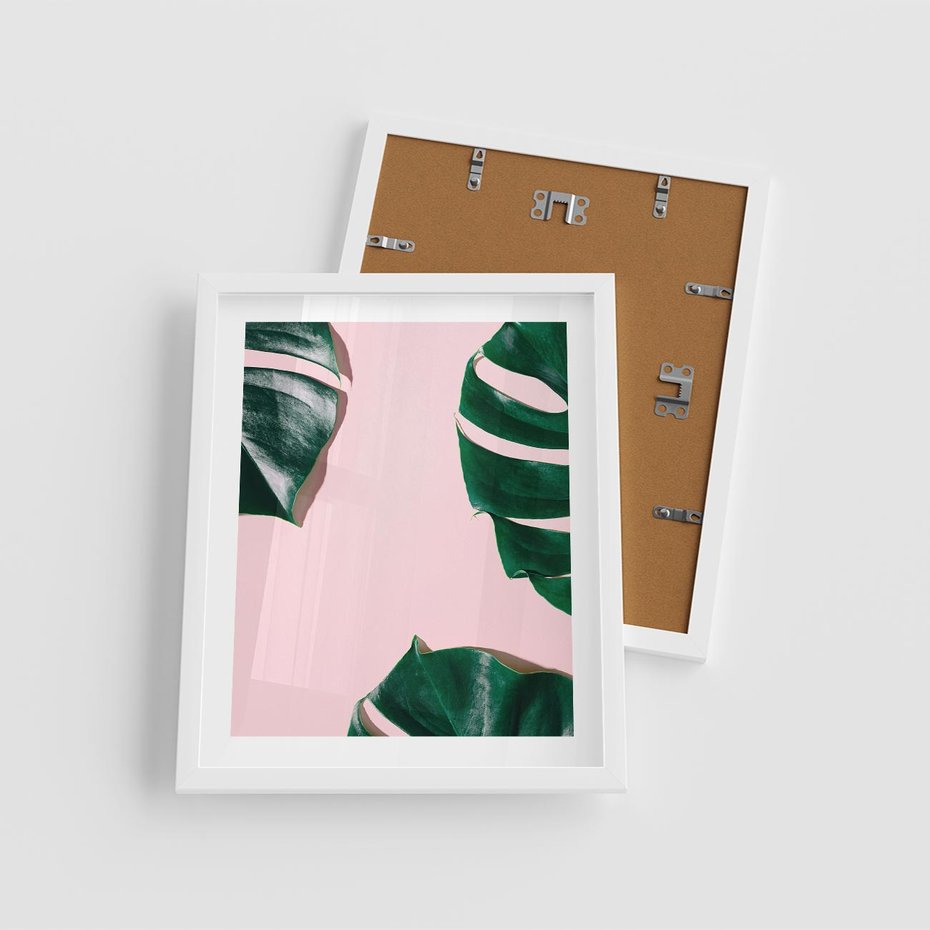 Plakat w ramie 40x50 - Minimalizm Natury - minimalizm, liście monstery - rama biała