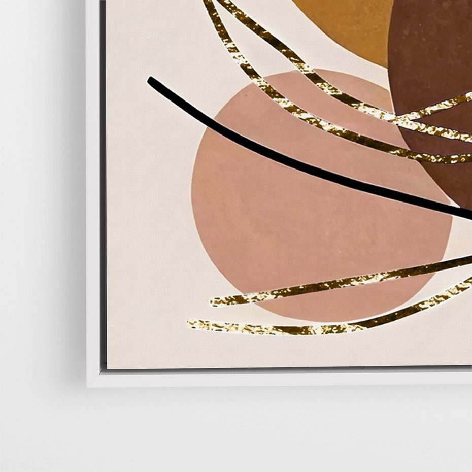 Obraz w ramie 50x70 - Taniec Przenikających Odbić - abstrakcyjny obraz, złote liście palmy - rama biała