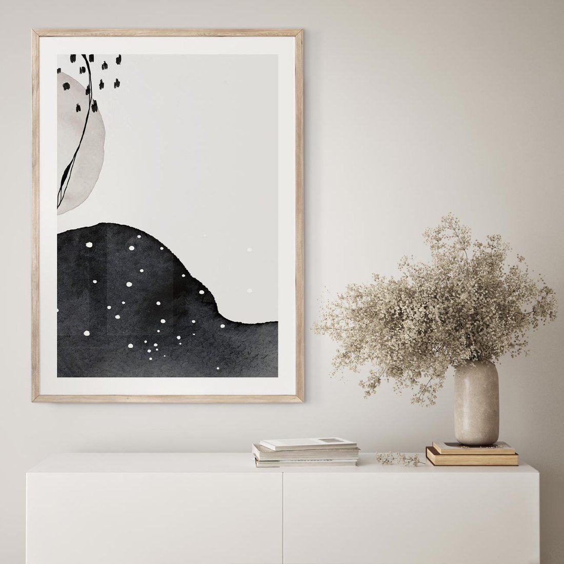 Plakat w ramie 50x70 - Szara Abstrakcja - abstrakcja, akwarela - rama drewno