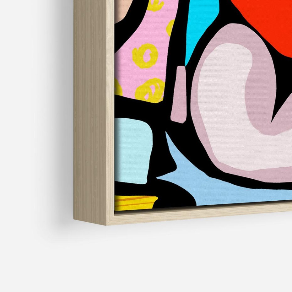 Obraz w ramie 80x80 - Czarny Komiks - abstrakcyjne formy, komiksowy styl - rama drewno