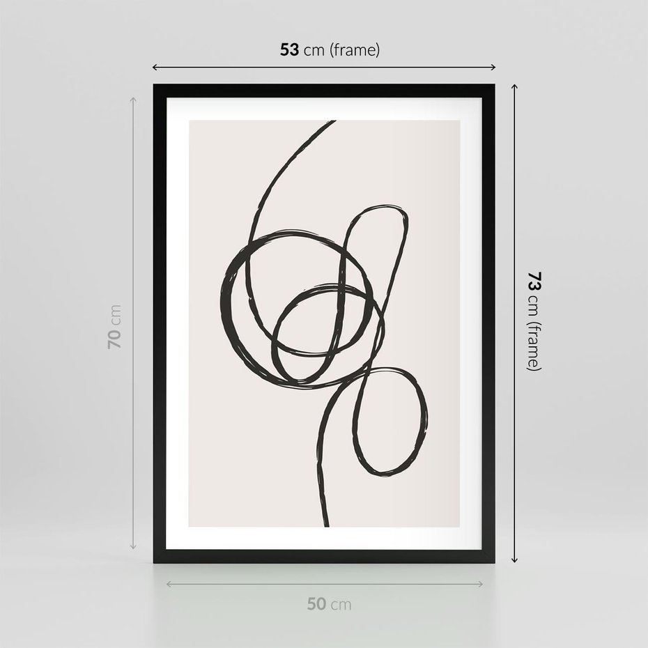 Plakat w ramie 50x70 - Migotliwa Kreatywność - abstrakcyjne szkicowane linie, minimalizm - rama czarna