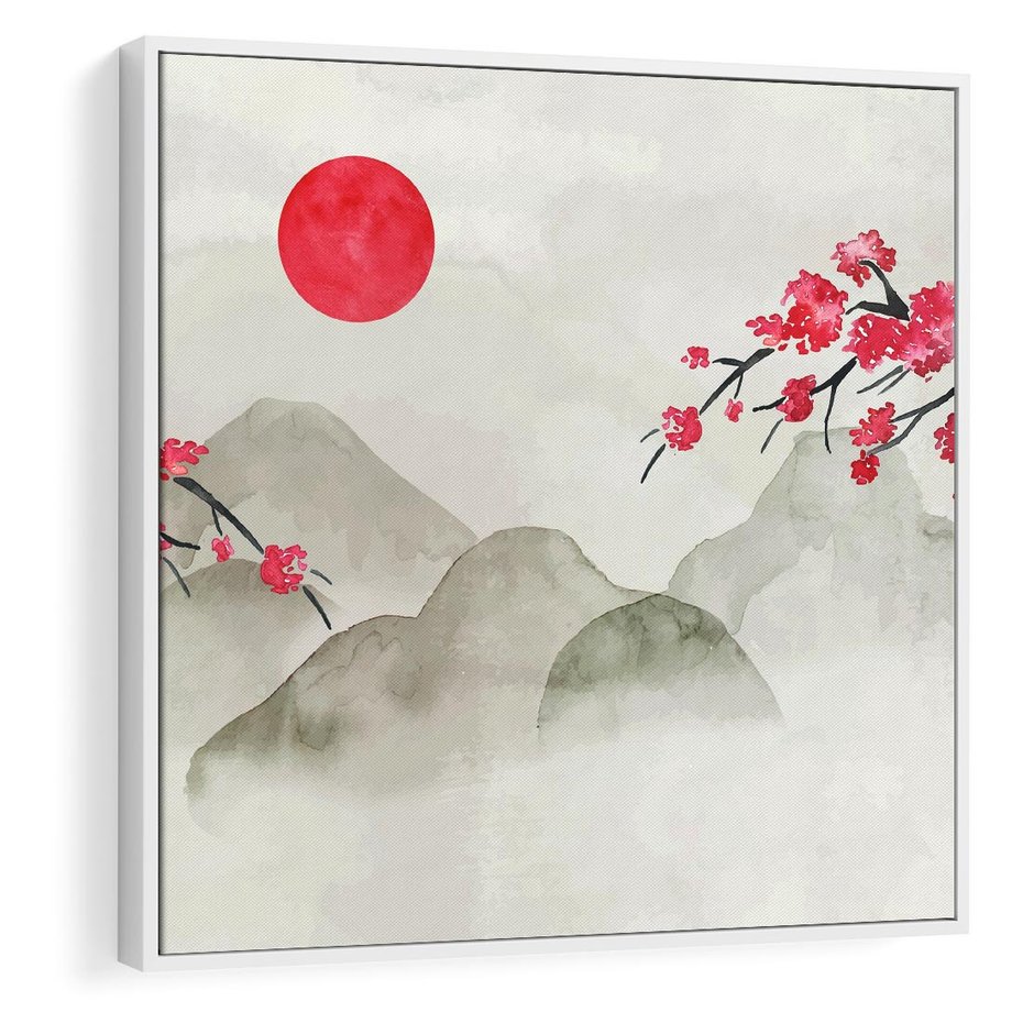 Obraz w ramie 50x50 - Harmonia Japandi - styl japandi, japonia - rama biała