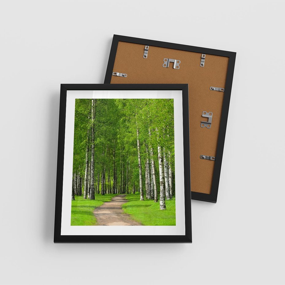 Plakat w ramie 40x50 - Spacer Ścieżką w Urokliwym Lesie - las, ścieżka - rama czarna