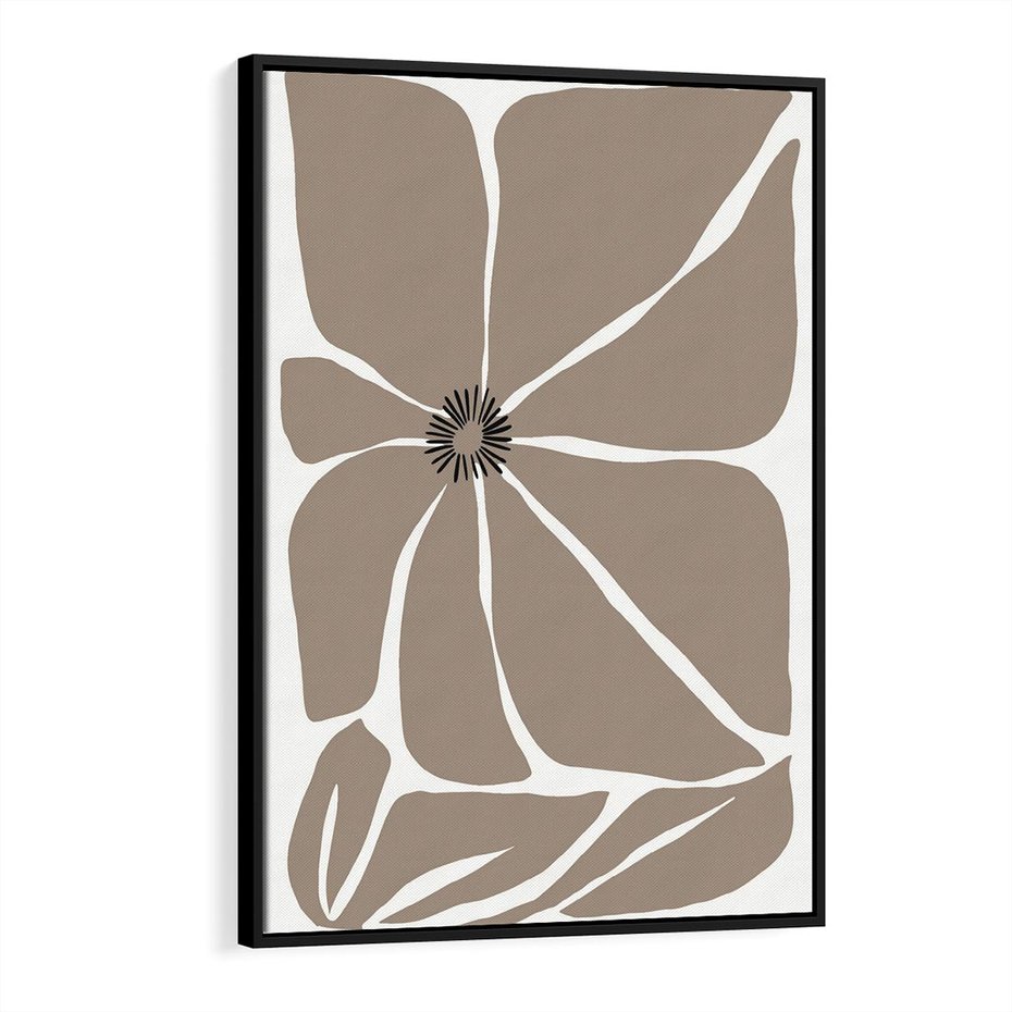 Obraz w ramie 70x100 - Złudne Zmysły - abstrakcyjny kwiat, beże i brązy - rama czarna