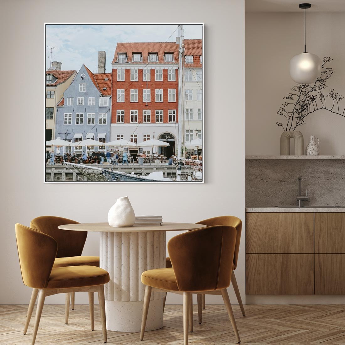Obraz w ramie 50x50 - Miejska Dynamika - Dania, Kopehaga - rama biała