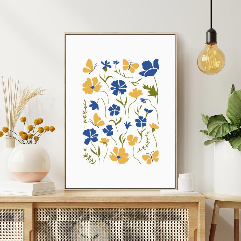 Obraz w ramie 80x120 - Odgłosy Wizji - kwiaty, sztuka nowoczesna - rama drewno