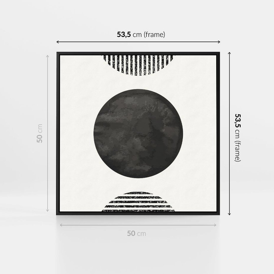Obraz w ramie 50x50 - Tajemnicza Kompozycja - abstrakcyjne czarno białe formy, minimalizm - rama czarna