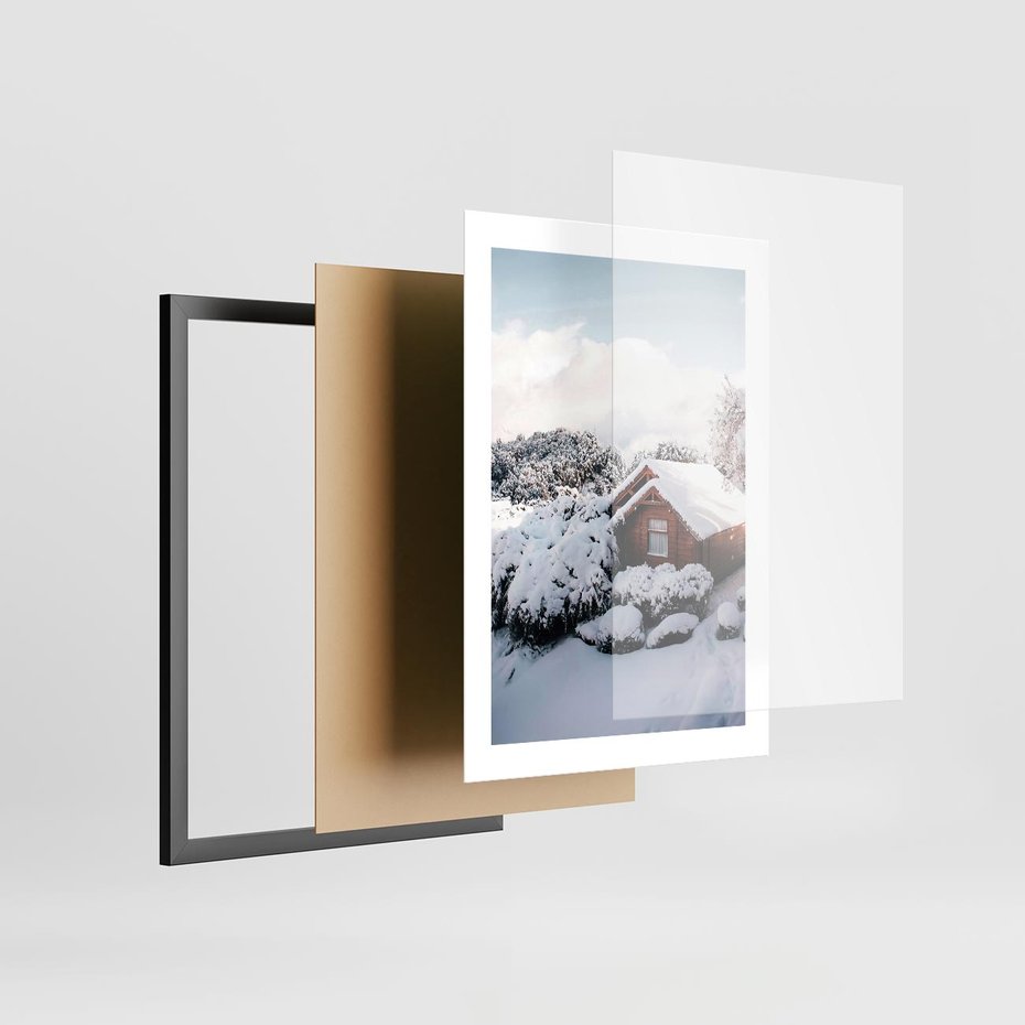 Plakat w ramie 30x40 - Zimowa Idylla w Górach - zima w górach, ośnieżone góry - rama czarna