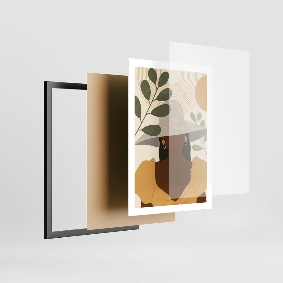 Plakat w ramie 50x70 - Grafika w Innowacyjnym Stylu - grafika, postać kobiety - rama czarna