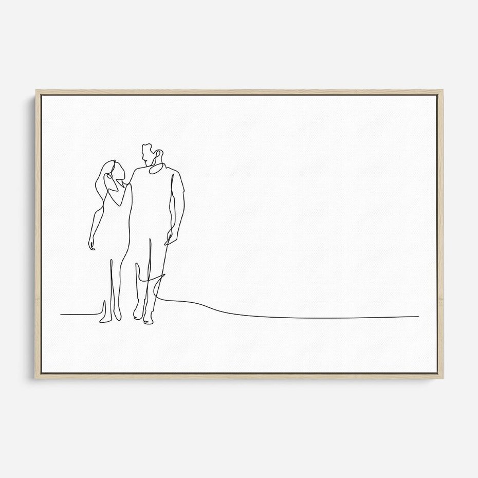 Obraz w ramie 100x70 - Wspólne Kroki - line art, szkic - rama drewno