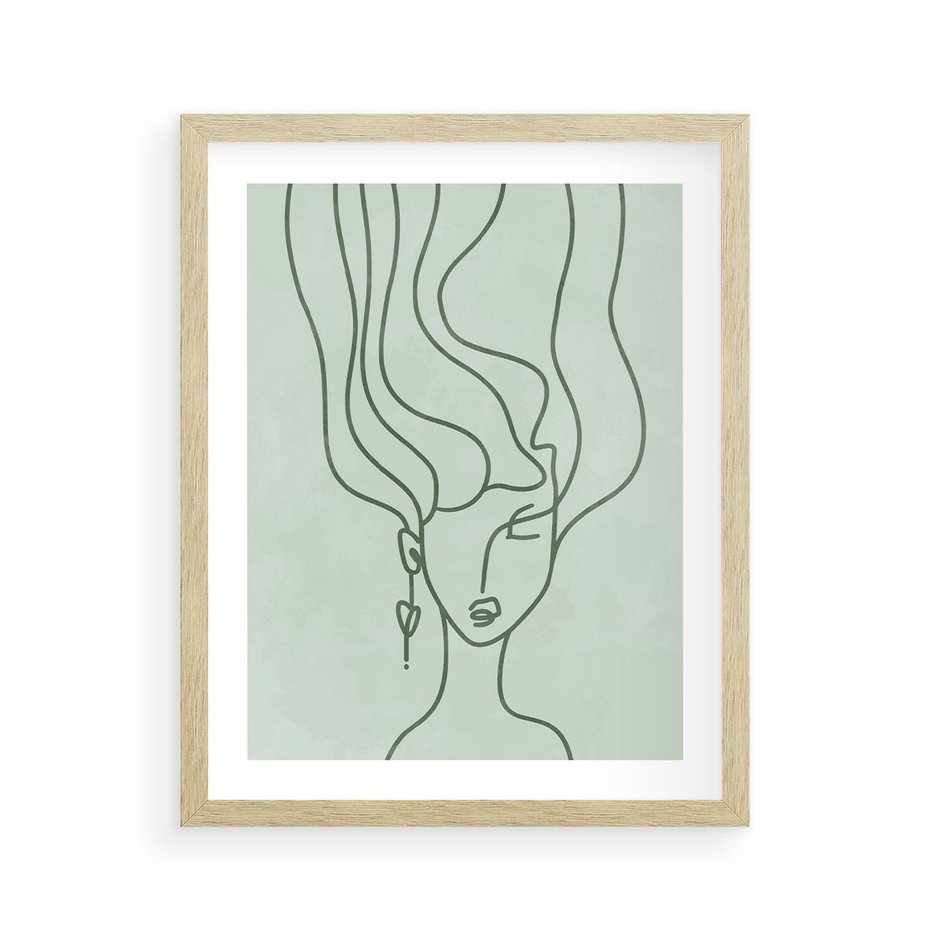 Plakat w ramie 40x50 - Spokojne Objęcia Natury - abstrakcja, zielony szkic - rama drewno