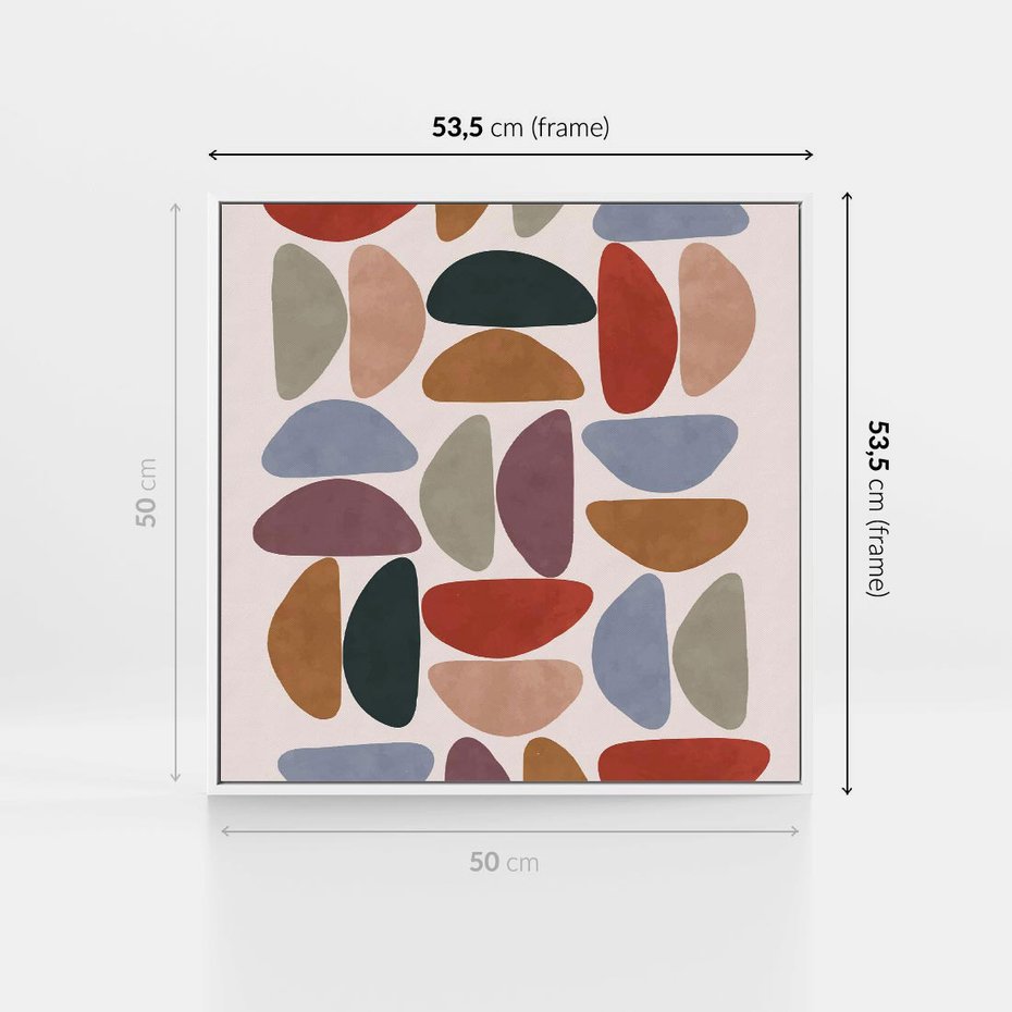 Obraz w ramie 50x50 - Kolorowe Echo Boho - abstrakcyjny obraz, geometryczna kompozycja - rama biała