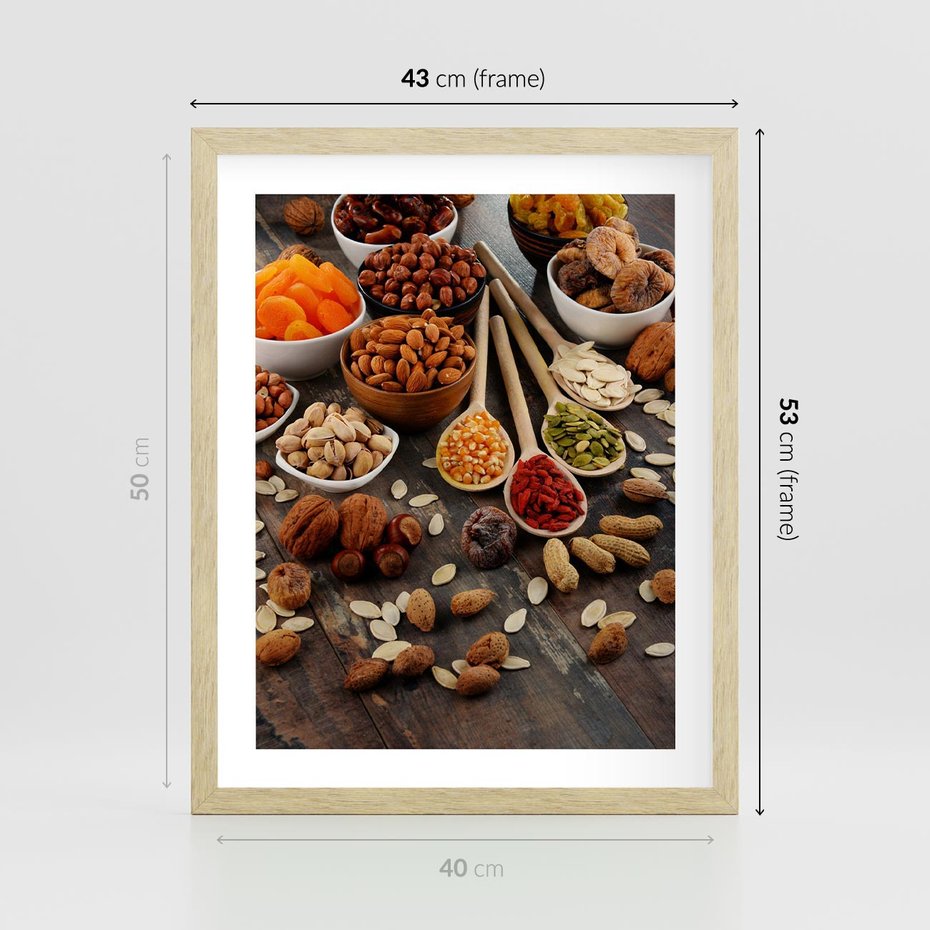 Plakat w ramie 40x50 - Szlachetne smaki kuchni - nasiona, bakalie - rama drewno