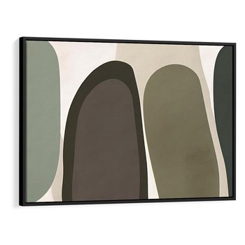 Obraz w ramie 70x50 - Fale w Zieleni - abstrakcyjne kształty, zgaszona zieleń - rama czarna