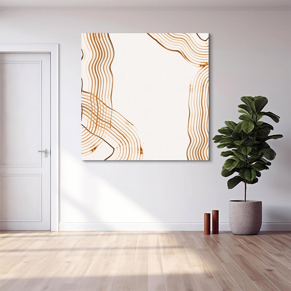 Obraz na płótnie 60x60 - Ścieżki pędzla i myśli - minimalistyczna kompozycja, abstrakcyjne brązowe linie na białym tle