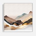 Obraz w ramie 50x50 - Góry Tonące w Pastelach - złote pastelowe góry, akwarela - rama biała