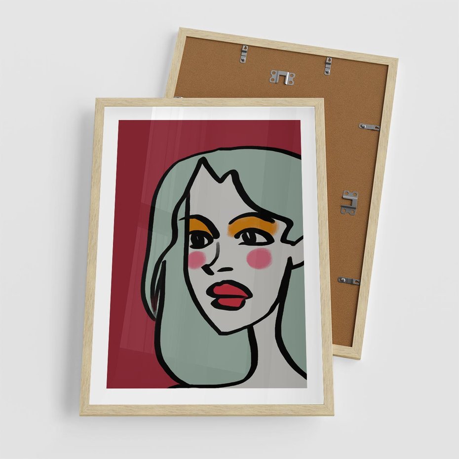 Plakat w ramie 50x70 - Ekspresja Linii - nowoczesny plakat, mocna linie - rama drewno