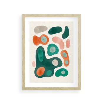 Plakat w ramie 40x50 - Kolorowe Przenikanie - przypadkowe abstrakcyjne plamy, pomarańczowy i zielony - rama drewno