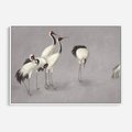 Obraz w ramie 120x80 - Spojrzenie wstecz w pędzlu - szkic rysunek, japońskie żurawie - rama biała