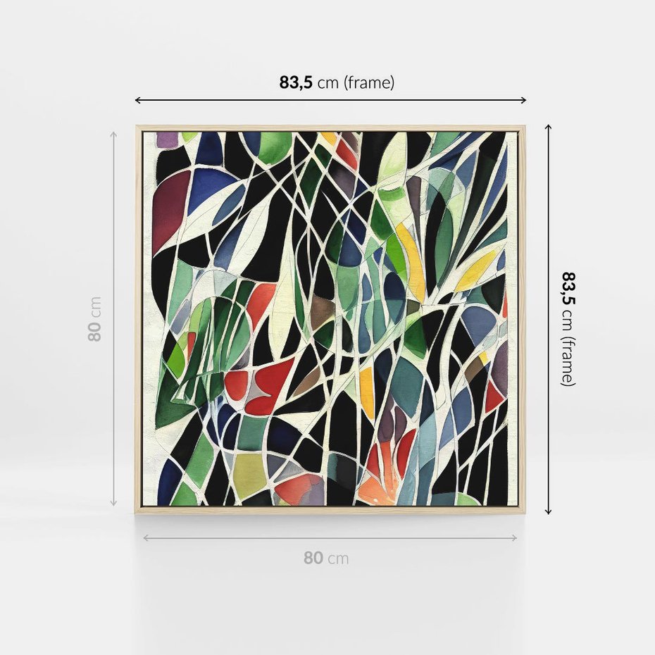 Obraz w ramie 80x80 - Taniec Plam i Kształtów - abstrakcyjny akwarelowy obraz, plamy - rama drewno