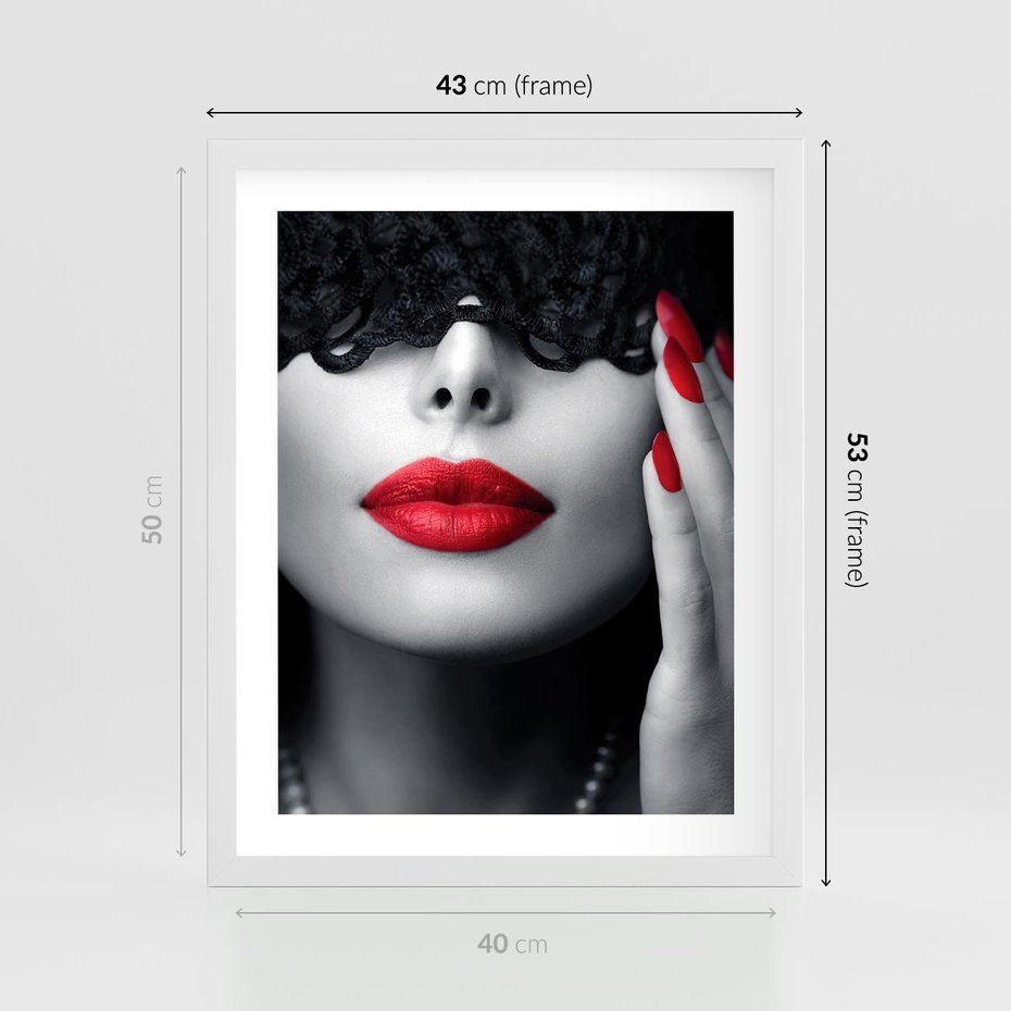 Plakat w ramie 40x50 - Piękno usta i szminka - usta, szminka - rama biała
