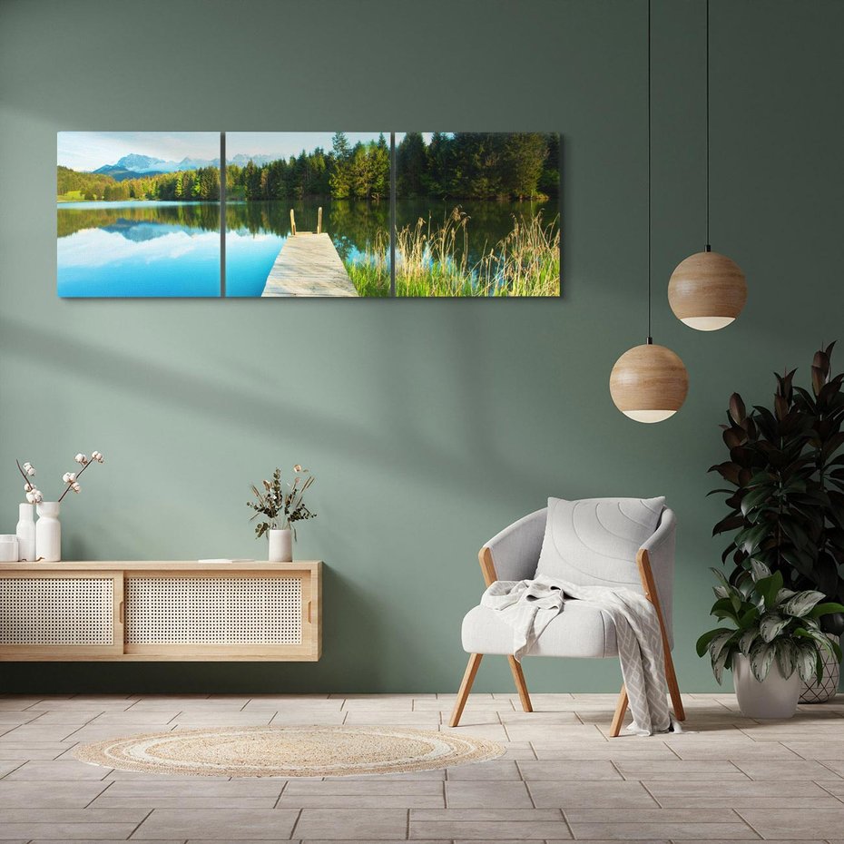 Obraz na płótnie 120x40 - Jezioro w lesie: Ucieczka do natury - jezioro, las
