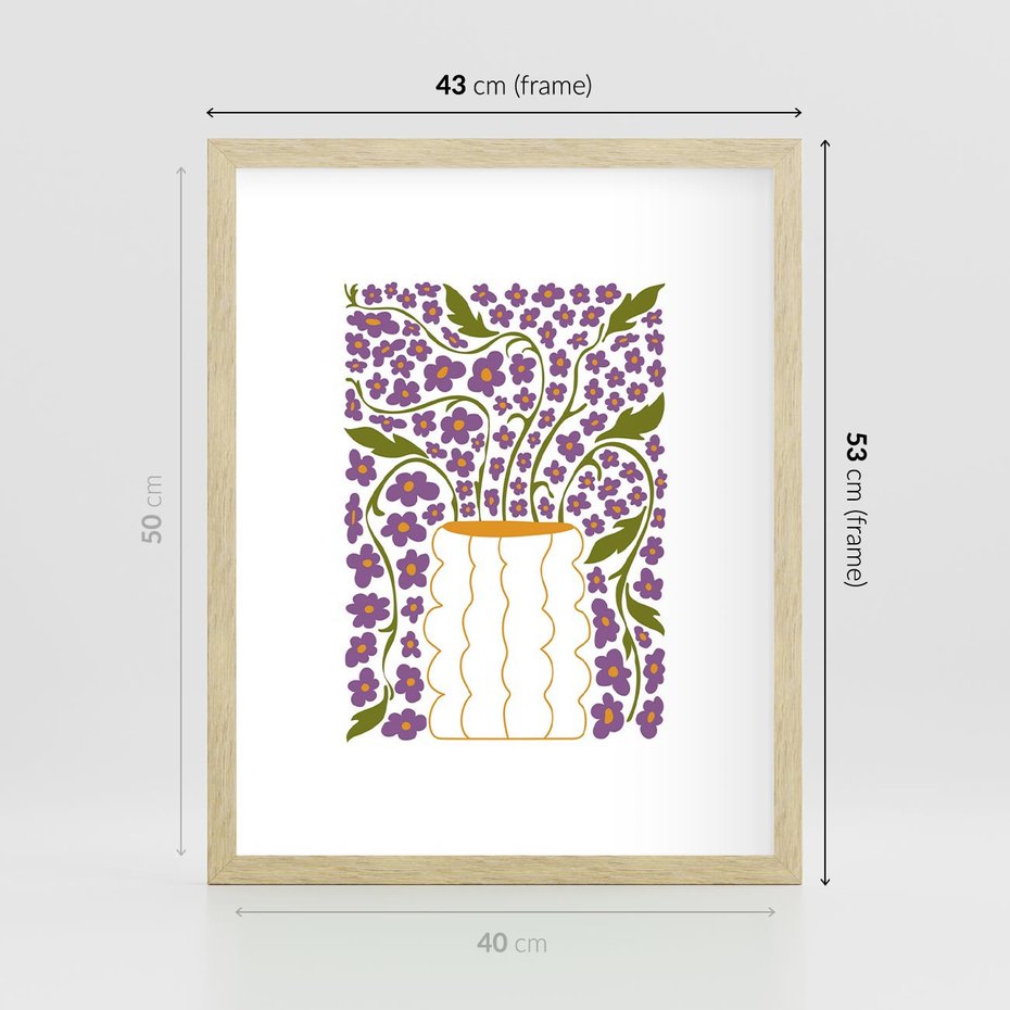 Plakat w ramie 40x50 - Witalność Kwiatów - kwiaty w wazonie, minimalistyczna kompozycja - rama drewno