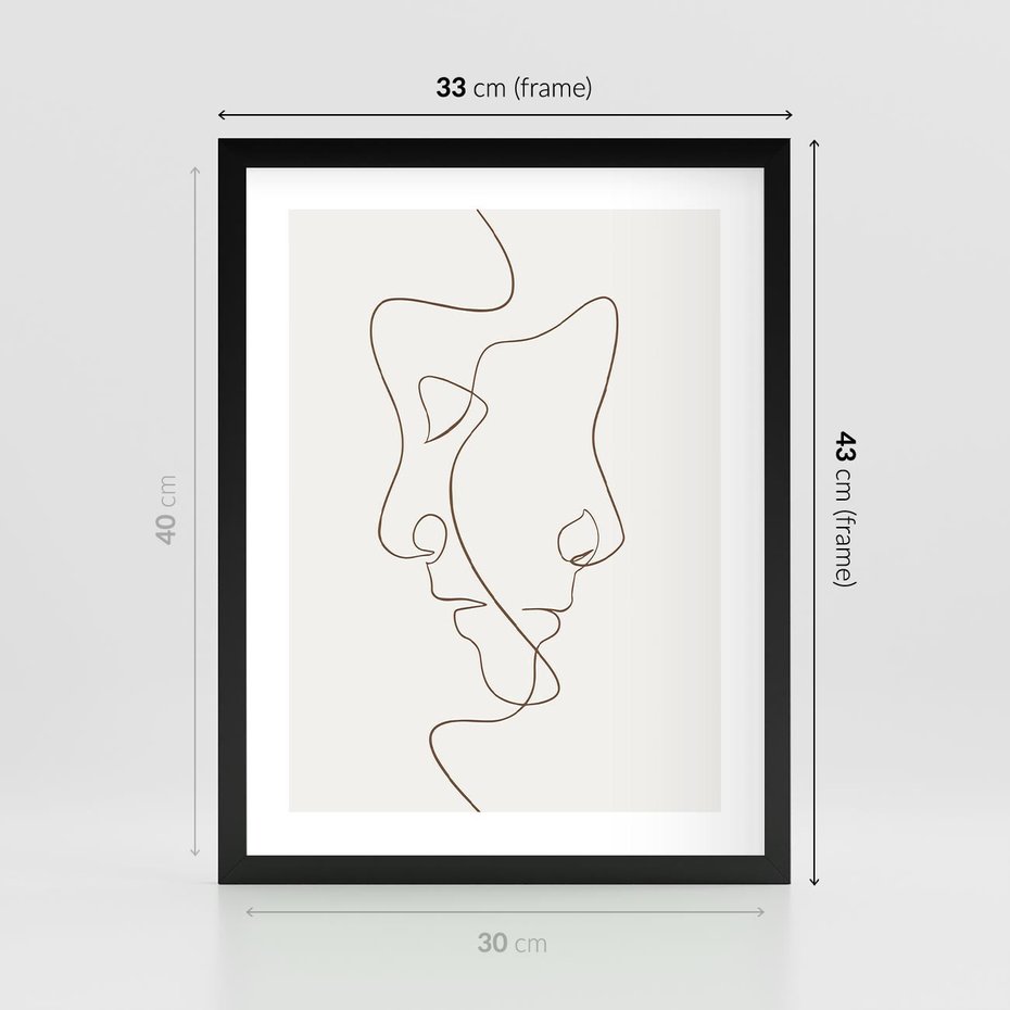 Plakat w ramie 30x40 - Jedna Linia, Dwie Twarze - minimalistyczny plakat, dwie twarze - rama czarna
