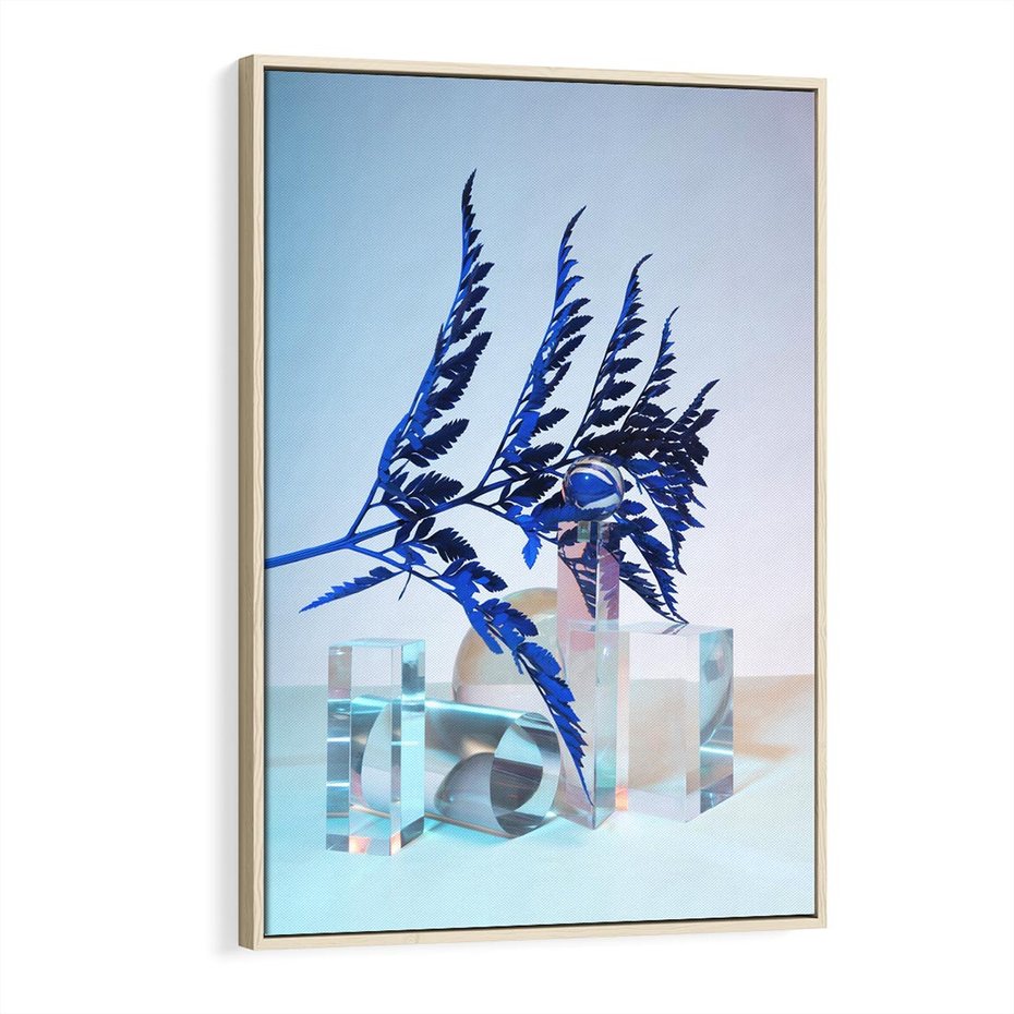 Obraz w ramie 50x70 - Intensywny Kolor Natury - liście, kobalt - rama drewno