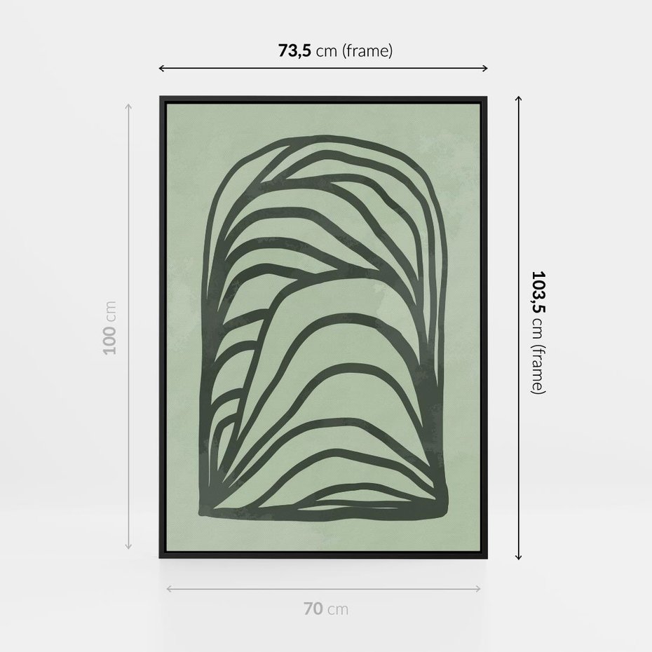 Obraz w ramie 70x100 - Zielonkawy Uścisk Natury - abstrakcyjny zielony motyw, skandynawski design - rama czarna