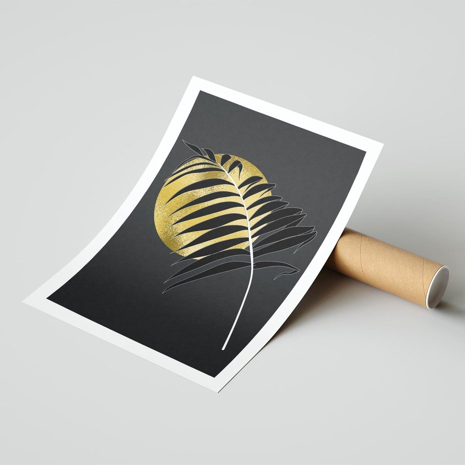 Plakat bez ramy 30x40 - Egzotyczna Elegancja - palma, na czarnym tle