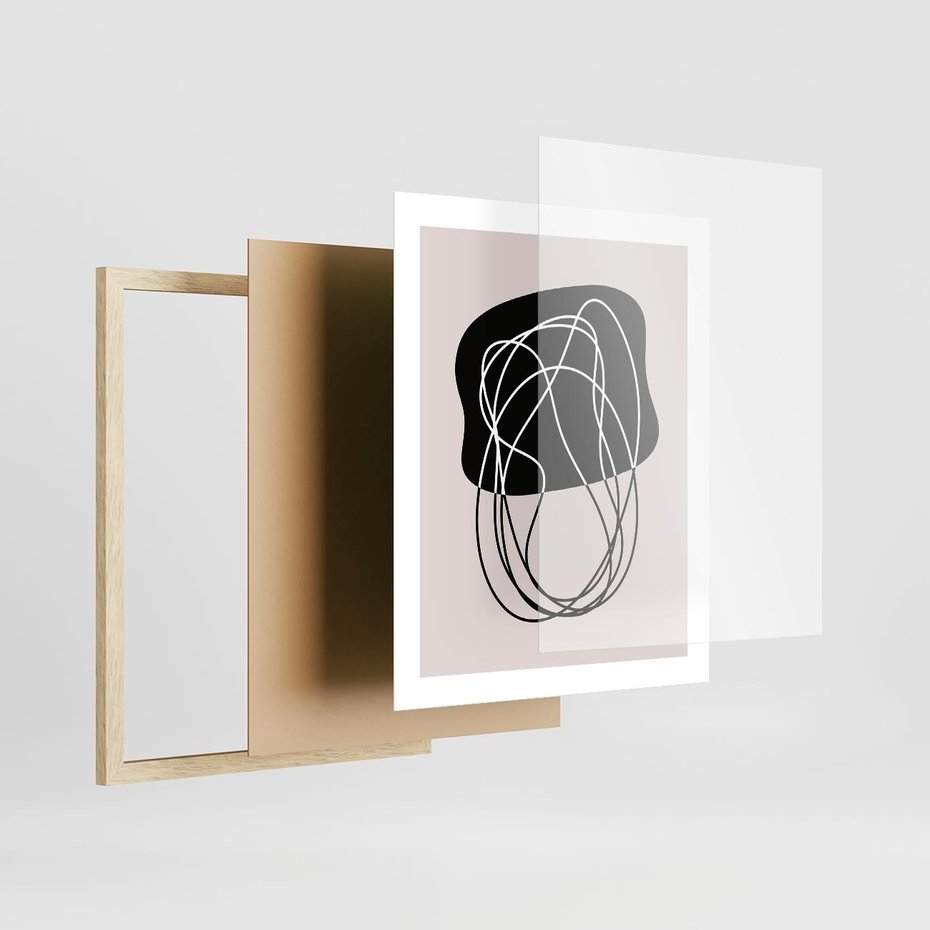 Plakat w ramie 40x50 - Abstrakcyjne Harmonie - abstrakcyjne szkicowane linie, minimalizm - rama drewno