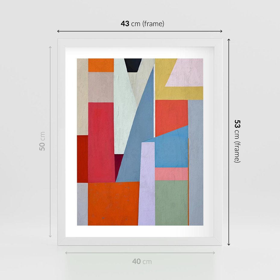 Plakat w ramie 40x50 - Migotliwe Nastroje Kształtów - różne geometryczne formy, olejny obraz - rama biała